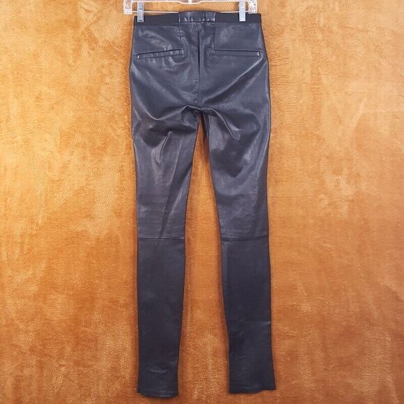 HELMUT LANG Womens Pants Size 4 Black Pull On 100% Leather Leggings PLONGE - Picture 5 of 11